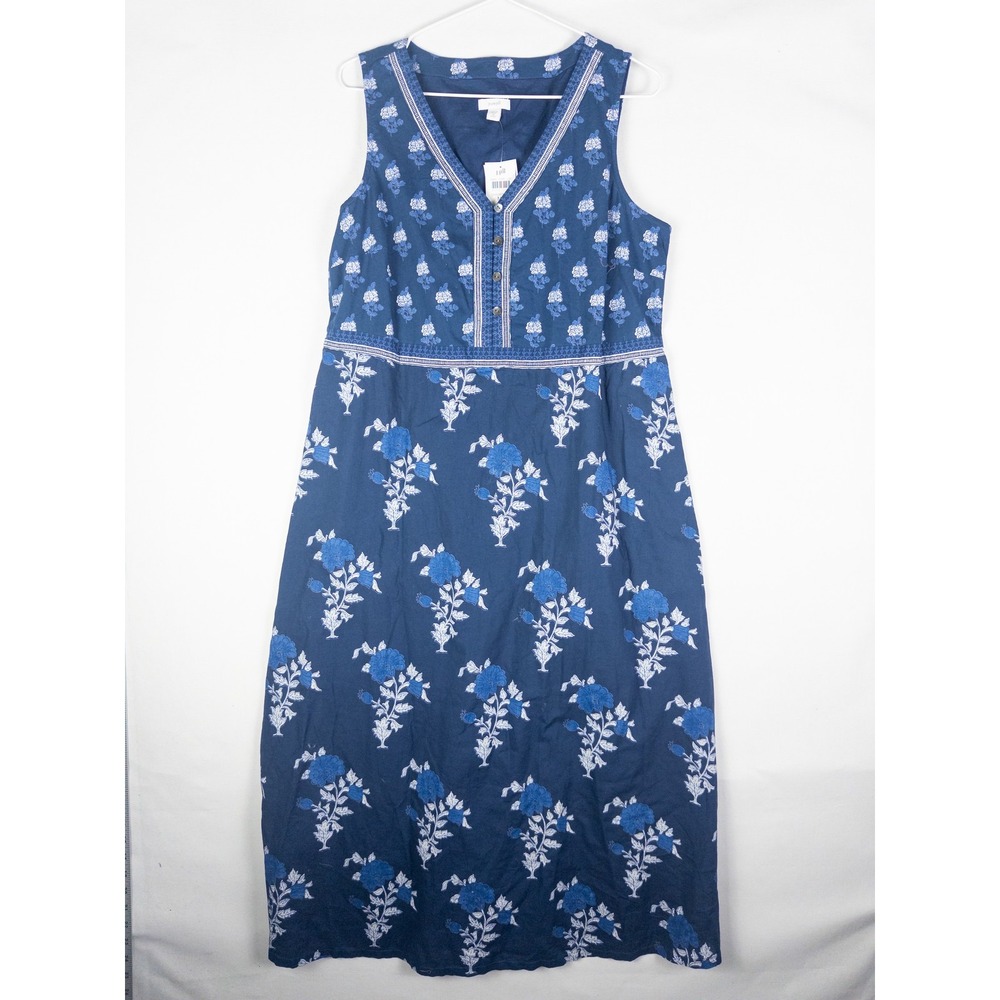 J.Jill Pure Jill Floral Block Print Midi Dress Womens MP Petite Navy Blue Boho C